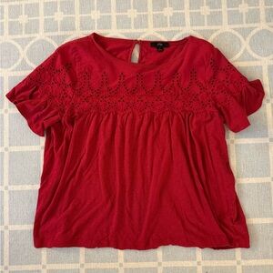 J. Crew Red Embellished Boxy Short Sleeve Blouse